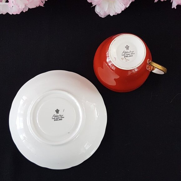 Adderley Maroon Bone China Tea Cup & Saucer - Picture 5 of 9